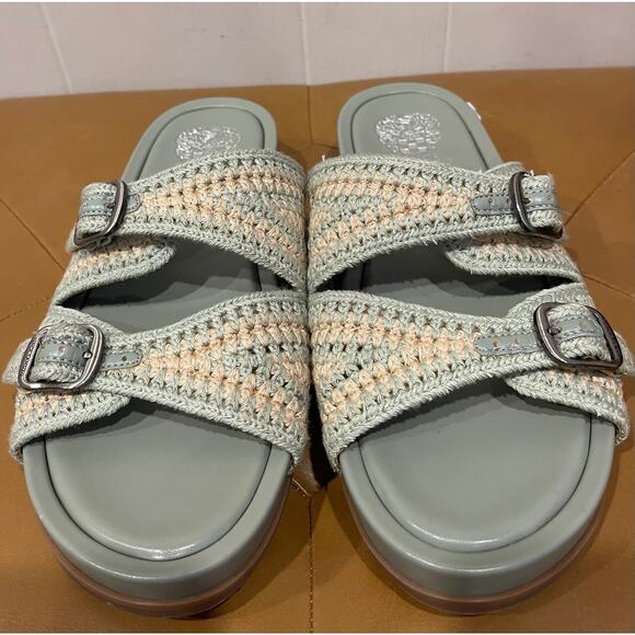 Vince Camuto Womens Crochet Buckle Kellinar Sandals Sage Green‎ Slides Size 8 - Picture 1 of 5